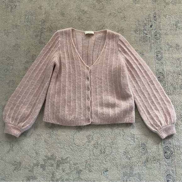 Sezane Antonetta Cardigan Sweater Jumper Powder Pink Merino Wool Mohair Medium - Picture 2 of 13